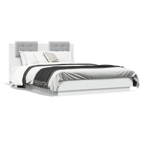 Bettgestell mit Kopfteil und LED-Lichtern weiß 135x190 cm von vidaXL, Betten und Lattenroste - Ref: Foro24-3210045, Preis: 22...