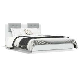 Estructura de cama con cabecero y luces LED blanco 135x190 cm
