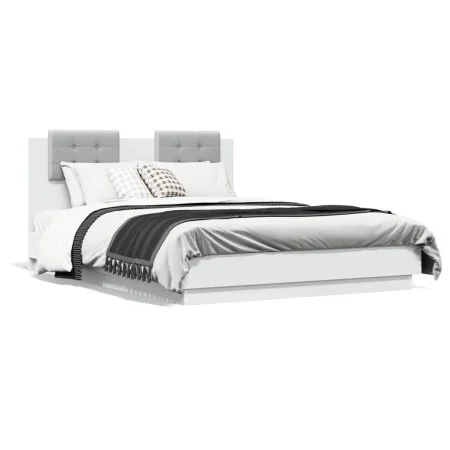 Bed frame with headboard and white LED lights 135x190 cm by vidaXL, Beds and slatted bases - Ref: Foro24-3210045, Price: 217,...
