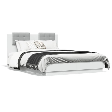 Bettgestell mit Kopfteil und LED-Lichtern weiß 135x190 cm von vidaXL, Betten und Lattenroste - Ref: Foro24-3210045, Preis: 22...
