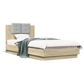 Bed frame with LED lights headboard Sonoma oak 100x200 cm by vidaXL, Beds and slatted bases - Ref: Foro24-3210026, Price: 167...