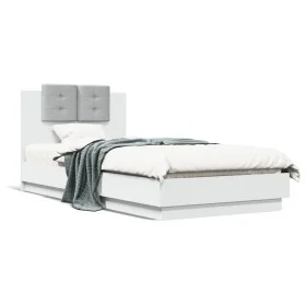 Bed frame with headboard and white LED lights 100x200 cm by vidaXL, Beds and slatted bases - Ref: Foro24-3210024, Price: 175,...