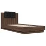 Bed frame with LED lights headboard in brown oak 100x200 cm by vidaXL, Beds and slatted bases - Ref: Foro24-3210030, Price: 1...