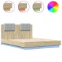 Bed frame with headboard and LED lights Sonoma oak 135x190 cm by vidaXL, Beds and slatted bases - Ref: Foro24-3210047, Price:...