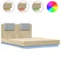 Estructura de cama cabecero y luces LED roble Sonoma 135x190 cm de vidaXL, Camas y somieres - Ref: Foro24-3210047, Precio: 18...