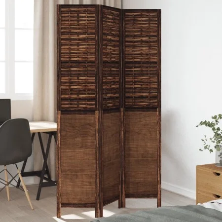 Biombo separador de 3 paneles madera paulownia marrón oscuro de vidaXL, Divisores de ambientes - Ref: Foro24-358703, Precio: ...