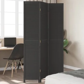 Biombo separador de 3 paneles madera maciza Paulownia negro by vidaXL, Room dividers - Ref: Foro24-358847, Price: 107,48 €, D...