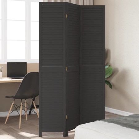 Biombo separador de 3 paneles madera maciza Paulownia negro by vidaXL, Room dividers - Ref: Foro24-358847, Price: 109,64 €, D...