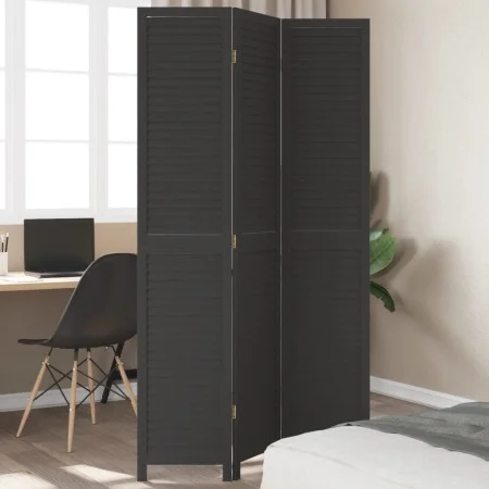 Biombo separador de 3 paneles madera maciza Paulownia negro by vidaXL, Room dividers - Ref: Foro24-358847, Price: 107,42 €, D...