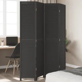 Biombo separador de 4 paneles madera maciza Paulownia negro by vidaXL, Room dividers - Ref: Foro24-358851, Price: 128,97 €, D...