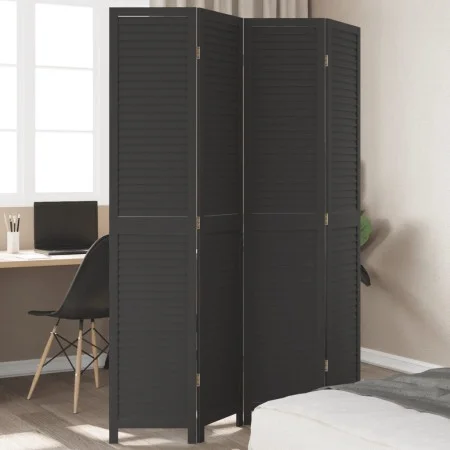 Biombo separador de 4 paneles madera maciza Paulownia negro by vidaXL, Room dividers - Ref: Foro24-358851, Price: 128,97 €, D...