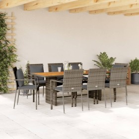 Set comedor jardín 9 pzas y cojines ratán sintético gris by vidaXL, Garden sets - Ref: Foro24-3213501, Price: 748,71 €, Disco...