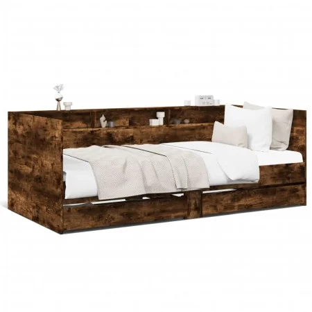 Sunbed with smoked oak engineered wood drawers 100x200 cm by vidaXL, Beds and slatted bases - Ref: Foro24-3280843, Price: 187...