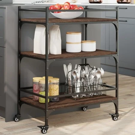 Carrito de cocina madera ingeniería marrón roble 65x40x86,5 cm by vidaXL, Kitchen and dining carts - Ref: Foro24-842400, Pric...