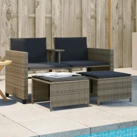 Sofá de jardín 2 plazas con mesa y taburetes ratán PE gris by vidaXL, Garden sets - Ref: Foro24-368418, Price: 234,95 €, Disc...
