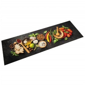 Alfombra de cocina lavable terciopelo dibujo especias 60x180 cm