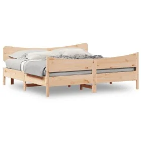 Solid pine wood bed frame with headboard 200x200cm by vidaXL, Beds and slatted bases - Ref: Foro24-3216369, Price: 234,29 €, ...
