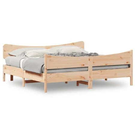 Solid pine wood bed frame with headboard 200x200cm by vidaXL, Beds and slatted bases - Ref: Foro24-3216369, Price: 234,29 €, ...