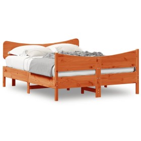 Estructura cama con cabecero madera pino marrón cera 140x200 cm