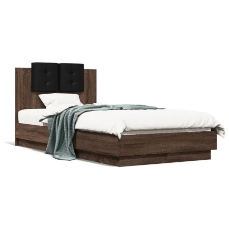Bed with brown oak engineered wood headboard 75x190 cm by vidaXL, Beds and slatted bases - Ref: Foro24-3209981, Price: 133,85...