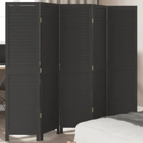 Biombo separador de 5 paneles madera maciza Paulownia negro by vidaXL, Room dividers - Ref: Foro24-358853, Price: 134,84 €, D...