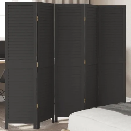 Biombo separador de 5 paneles madera maciza Paulownia negro by vidaXL, Room dividers - Ref: Foro24-358853, Price: 134,84 €, D...