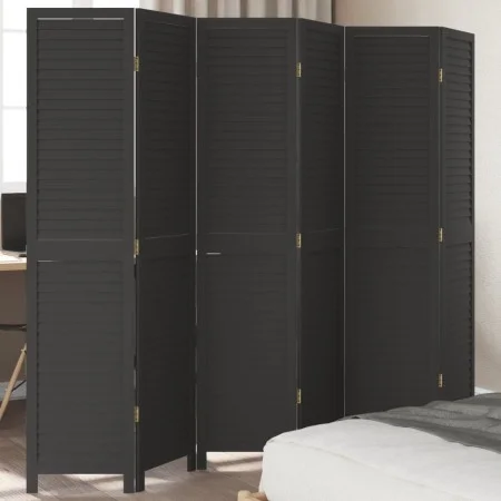 Biombo separador de 6 paneles madera maciza Paulownia negro de vidaXL, Divisores de ambientes - Ref: Foro24-358858, Precio: 1...