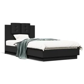 Bed frame with black engineered wood headboard 75x190 cm by vidaXL, Beds and slatted bases - Ref: Foro24-3209976, Price: 137,...