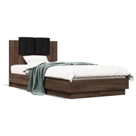 Oak brown engineered wood bed with headboard 90x190 cm by vidaXL, Beds and slatted bases - Ref: Foro24-3209974, Price: 145,07...