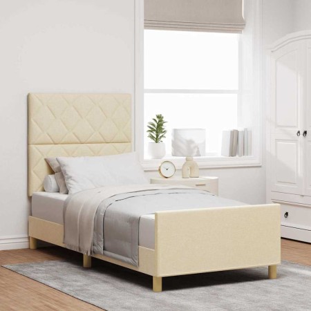 Estructura de cama con cabecera Crema 100 x 200 cm tela