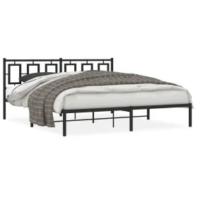 Bed frame with black metal headboard 183x213 cm by vidaXL, Beds and slatted bases - Ref: Foro24-374246, Price: 124,80 €, Disc...