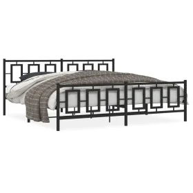 Black metal headboard and footboard bed frame 193x203 cm by vidaXL, Beds and slatted bases - Ref: Foro24-374265, Price: 154,5...