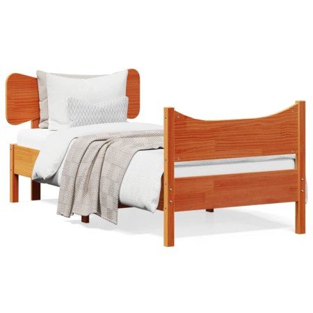 Bed frame with wax brown pine wood headboard 75x190 cm by vidaXL, Beds and slatted bases - Ref: Foro24-3216407, Price: 144,14...