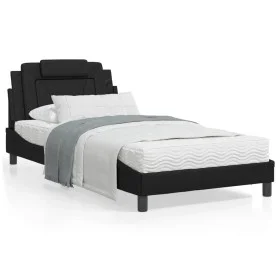 Bed frame with headboard black synthetic leather 100x200cm by vidaXL, Beds and slatted bases - Ref: Foro24-3208075, Price: 12...