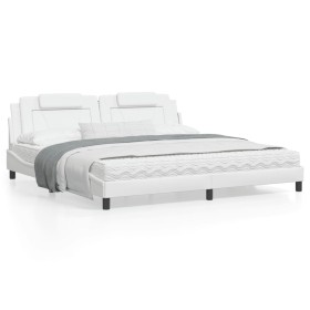 Estructura de cama cabecero cuero sintético blanco 200x200 cm