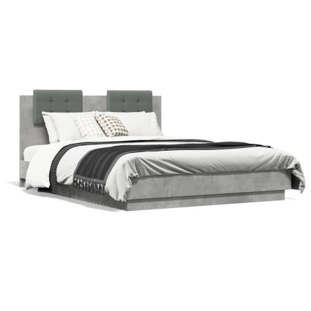 Betongraues Holzwerkstoffbett mit Kopfteil 135 x 190 cm von vidaXL, Betten und Lattenroste - Ref: Foro24-3209957, Preis: 170,...