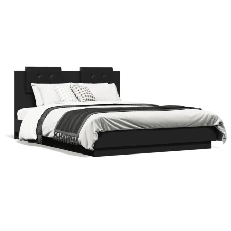 Bed frame with black engineered wood headboard 120x190 cm by vidaXL, Beds and slatted bases - Ref: Foro24-3209962, Price: 162...