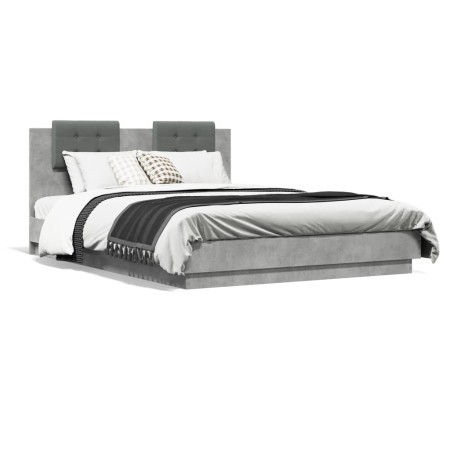 Betongraues Holzwerkstoffbett mit Kopfteil 140x200 cm von vidaXL, Betten und Lattenroste - Ref: Foro24-3209922, Preis: 177,92...