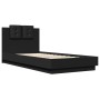 Bed frame with black engineered wood headboard 100x200 cm by vidaXL, Beds and slatted bases - Ref: Foro24-3209934, Price: 158...