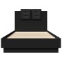 Bed frame with black engineered wood headboard 100x200 cm by vidaXL, Beds and slatted bases - Ref: Foro24-3209934, Price: 158...