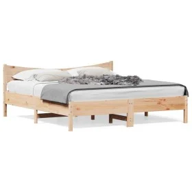 Bed frame with solid pine wood headboard 200x200cm by vidaXL, Beds and slatted bases - Ref: Foro24-3216357, Price: 189,11 €, ...