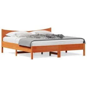 Bed frame with wax brown pine wood headboard 180x200 cm by vidaXL, Beds and slatted bases - Ref: Foro24-3216362, Price: 208,5...
