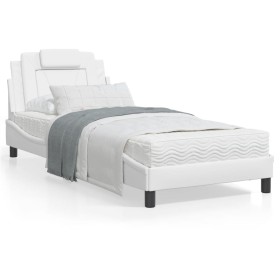 Estructura cama con luces LED cuero sintético blanco 90x190 cm