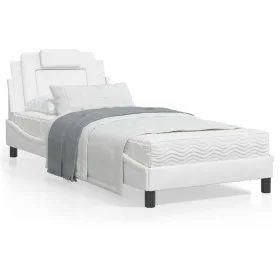 Estructura cama con luces LED cuero sintético blanco 90x200 cm de vidaXL, Camas y somieres - Ref: Foro24-3213995, Precio: 149...