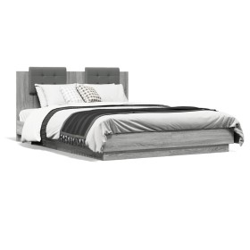 Sonoma gray engineered wood bed with headboard 150x200 cm by vidaXL, Beds and slatted bases - Ref: Foro24-3209917, Price: 181...