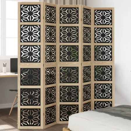 Biombo separador 5 paneles madera maciza Paulownia marrón negro by vidaXL, Room dividers - Ref: Foro24-358807, Price: 148,96 ...