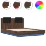 Bed frame with headboard LED lights oak brown 120x190 cm by vidaXL, Beds and slatted bases - Ref: Foro24-3210058, Price: 182,...