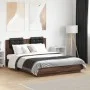 Bed frame with headboard LED lights oak brown 120x190 cm by vidaXL, Beds and slatted bases - Ref: Foro24-3210058, Price: 182,...
