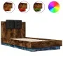 Estructura de cama cabecero luces LED roble ahumado 75x190 cm de vidaXL, Camas y somieres - Ref: Foro24-3210070, Precio: 157,...