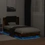 Bed frame headboard LED lights smoked oak 75x190 cm by vidaXL, Beds and slatted bases - Ref: Foro24-3210070, Price: 157,84 €,...